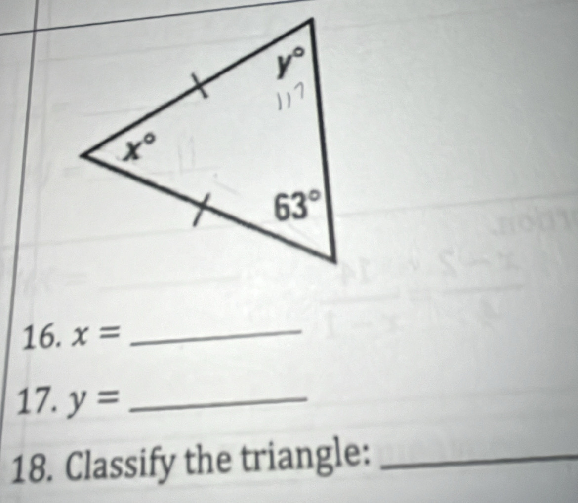 x= _
17. y= _°
|
18. Classify the triangle:_