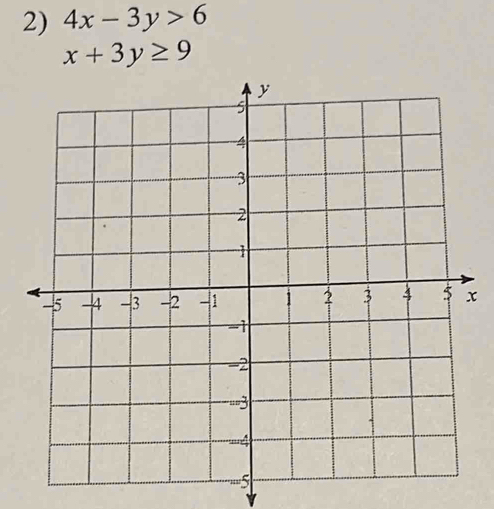 4x-3y>6
x+3y≥ 9
x