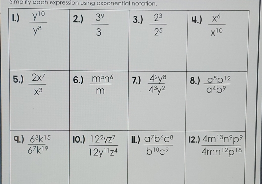 Simplify each expression using exponential notation.