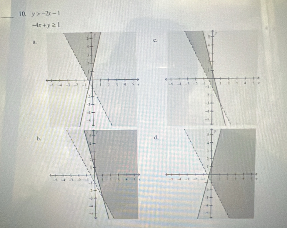 y>-2x-1
-4x+y≥ 1
a.
c.

b.
d.