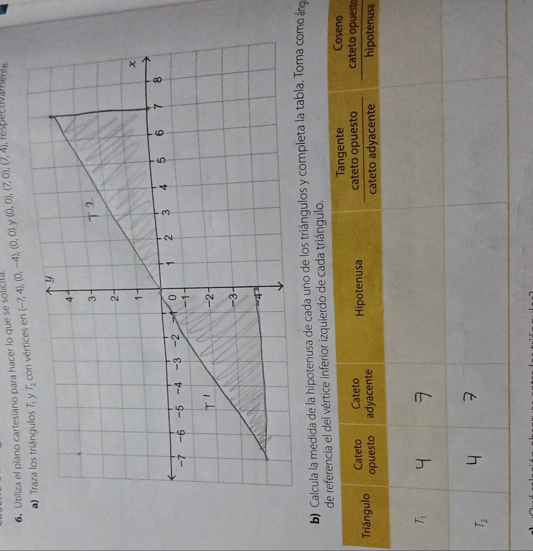 Utiliza el plano cartesiano para hacer lo que se solicita
(-7,4),(0,-4),(0,0) (0,0),(7,0),(7,4)
, respectivamente.
uierdo de cada triángulo.
sto
sa