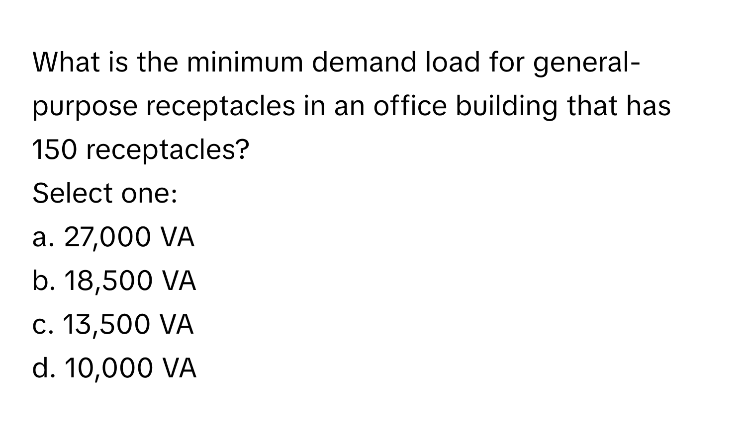 Solved: What is the minimum demand load for general-purpose receptacles ...