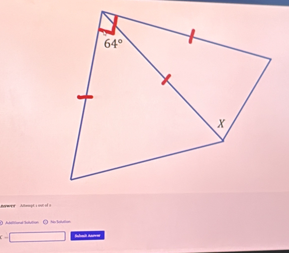 nswer Attempt 1 oot of a
Additional Solution No Solution
x= Suhmit Answer