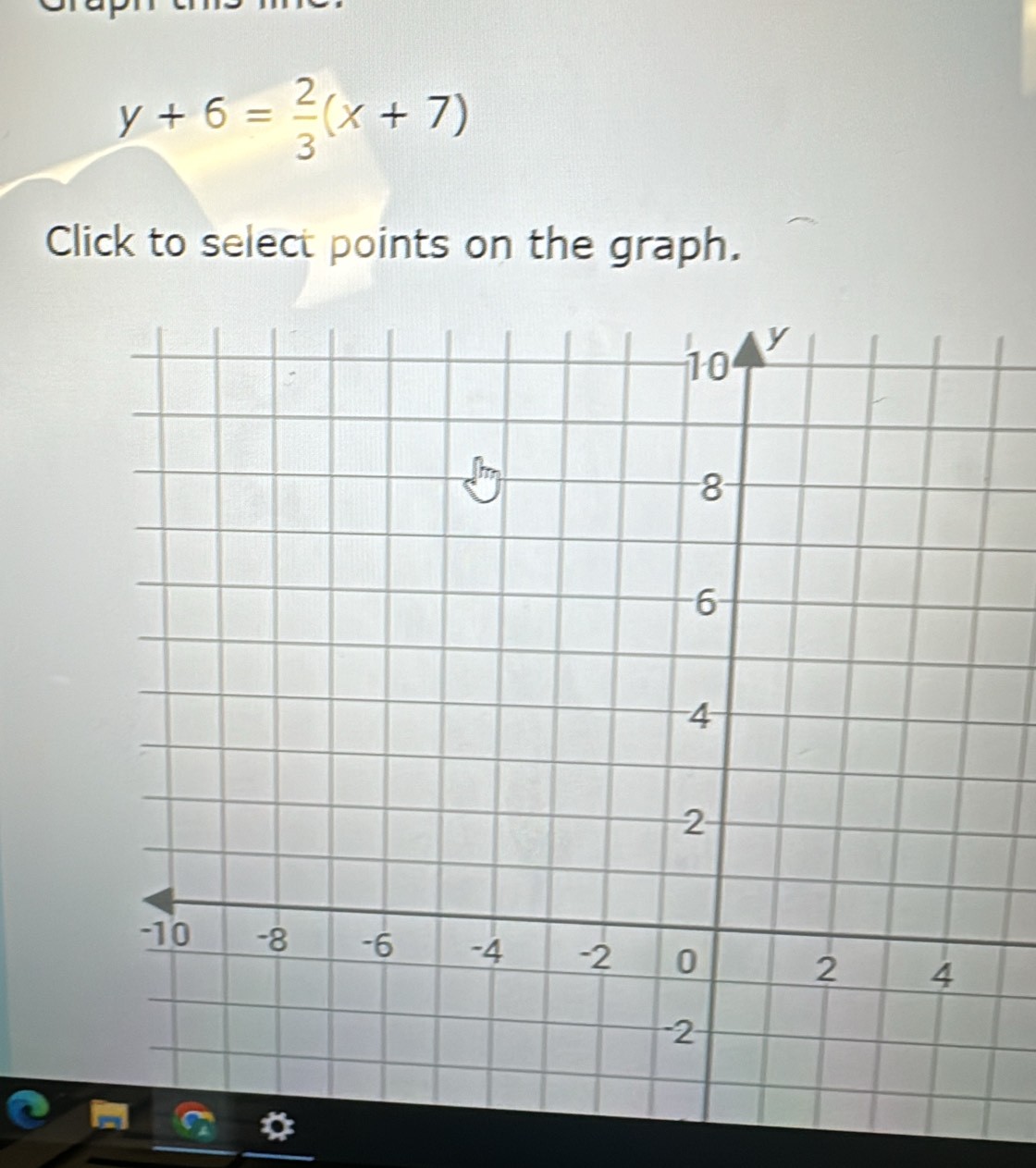 y+6= 2/3 (x+7)
Click to select points on the graph.