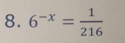 6^(-x)= 1/216 