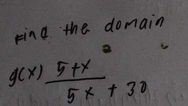 Find the domain
frac g(x)5+x^2 5x+30endarray 