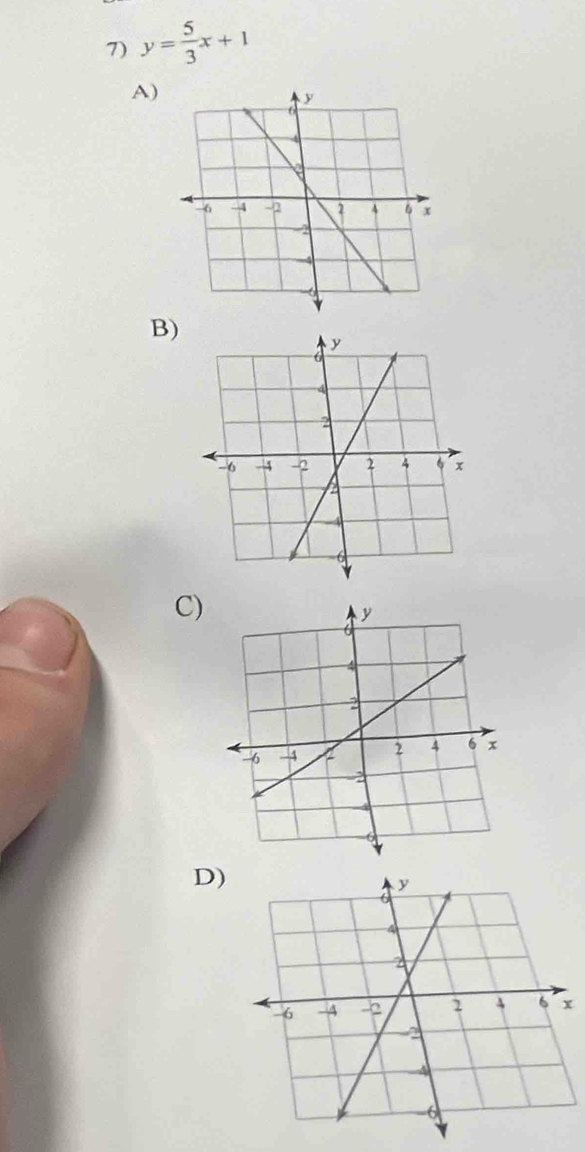 y= 5/3 x+1
A) 
B) 
C) 
D)