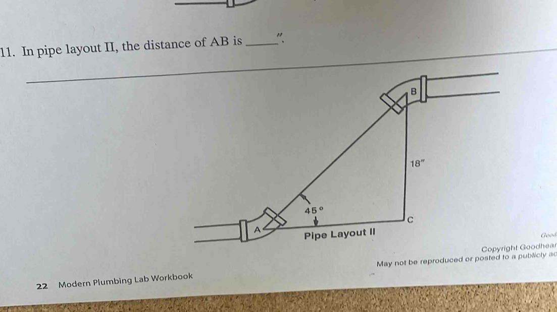 In pipe layout II, the distance of AB is _"
Good
Goodhear
22 Modern Plumbing Lab Workbook May not be reproduced or posted to a publicly ac