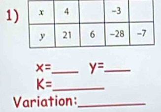 1
x= _  y= _
K= _ 
Variation:_