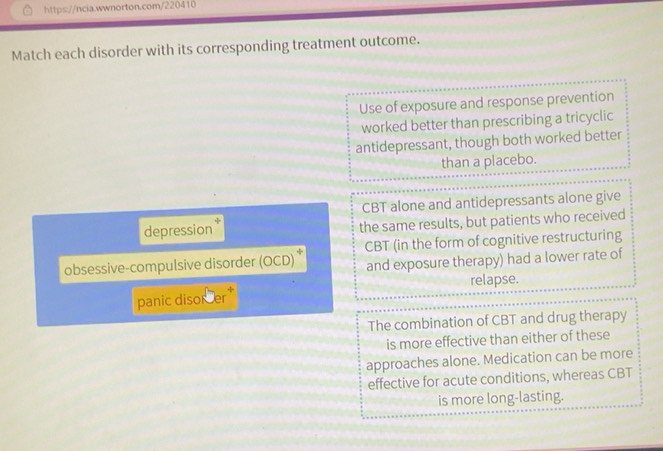 Solved: Match each disorder with its corresponding treatment outcome ...