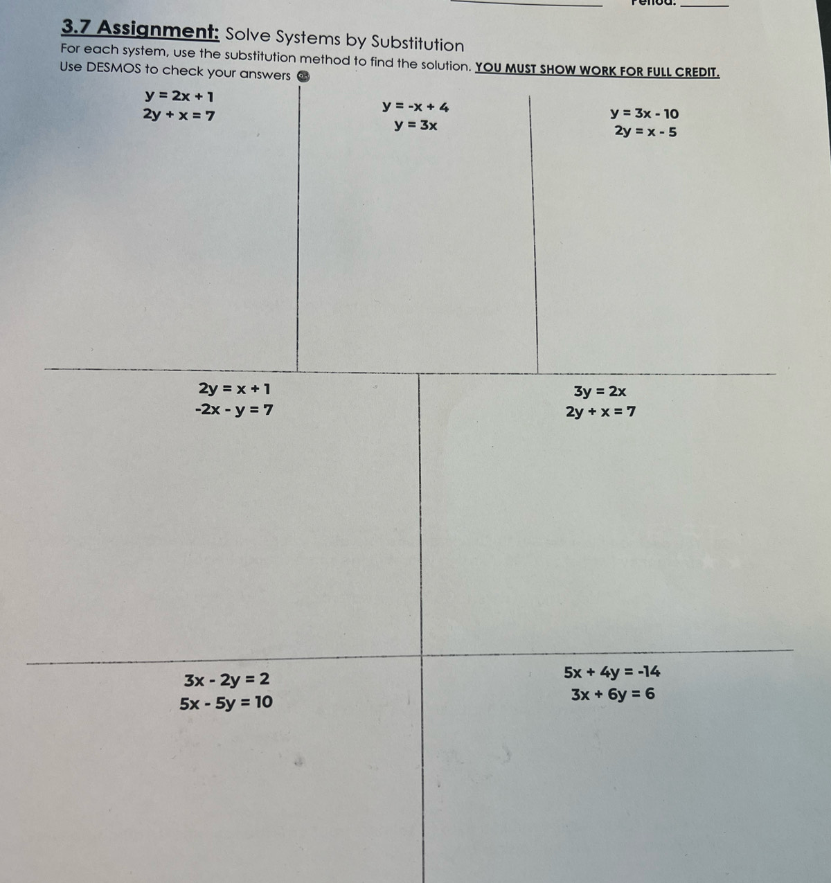 3.7 Assignment: Solve Systems by Substi