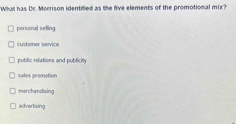 Solved: What has Dr. Morrison identified as the five elements of the ...
