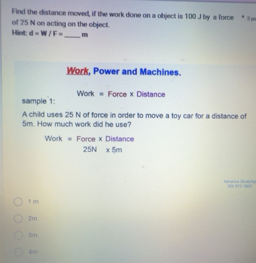 Solved: Find the distance moved, if the work done on a object is 100 J ...