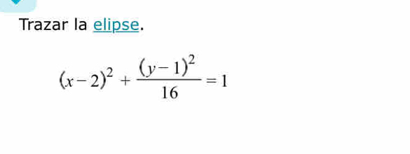 Trazar la elipse.
(x-2)^2+frac (y-1)^216=1