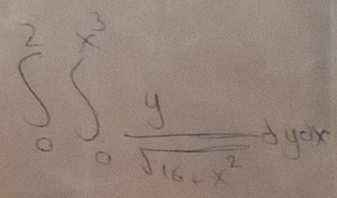 ∈t _0^(2∈t _0^2frac y)sqrt(16-x^2)dyx