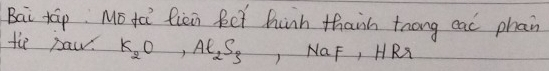 Bai táp Mo tci fièin Bet hanh thanh trong cac phan 
te paw. K_2O, Al_2S_3, Na F, HRX
