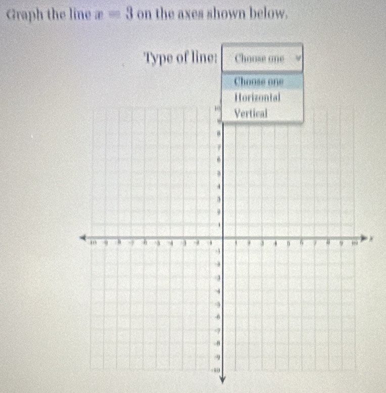 Graph the line x=3 on the axes shown below.