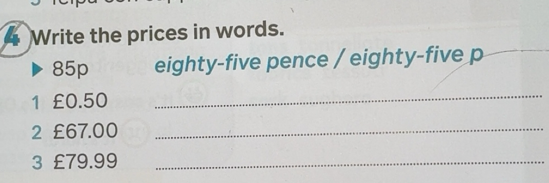 Risolto:Write the prices in words. 85p eighty-five pence / eighty-five ...