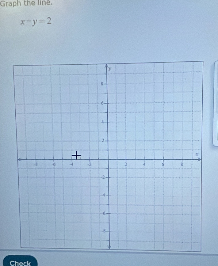 Graph the line.
x-y=2
Check