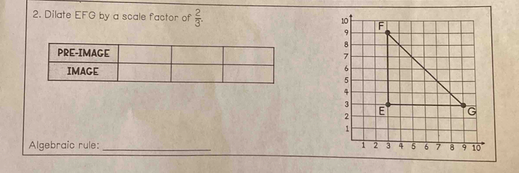 Dilate EFG by a scale factor of  2/3 . 
Algebraic rule: _
