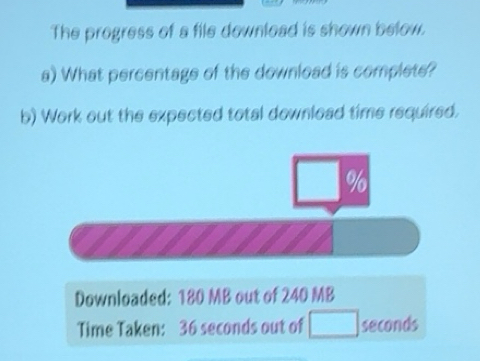 Solved: The progress of a file download is shown below. a) What ...
