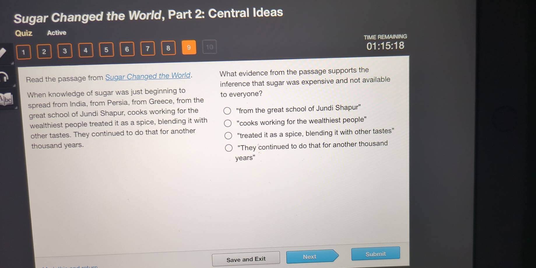Solved: Sugar Changed the World, Part 2: Central Ideas Quiz Active TIME ...