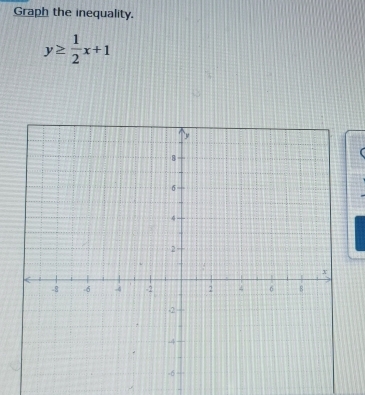 Graph the inequality.
y≥  1/2 x+1