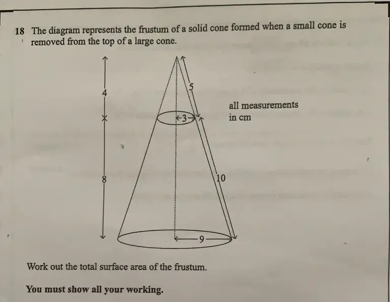 Solved: The diagram represents the frustum of a solid cone formed when ...