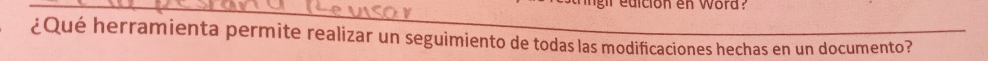 wora 
¿Qué herramienta permite realizar un seguimiento de todas las modificaciones hechas en un documento?