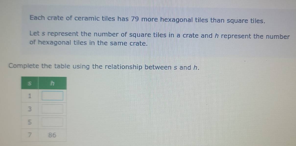 Solved: Each crate of ceramic tiles has 79 more hexagonal tiles than ...
