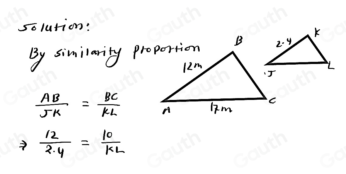 Solved: Triangles ABC and JKL are similar. Which proportion could be ...
