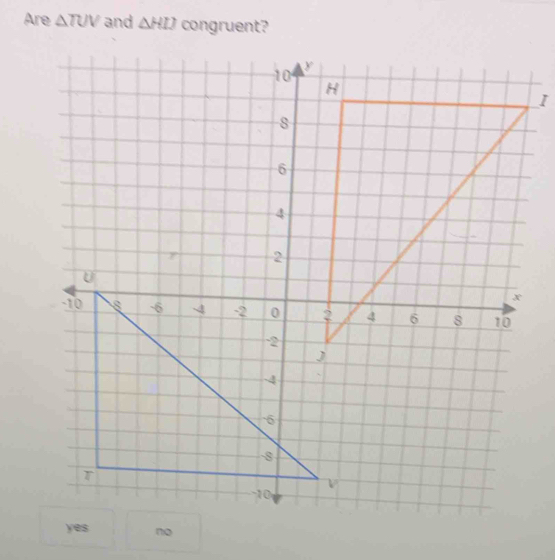 Are △ TUV and △ HIJ congruent?
I
no