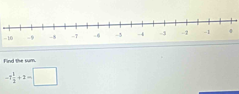 Find the sum.
-7 1/2 +2=□