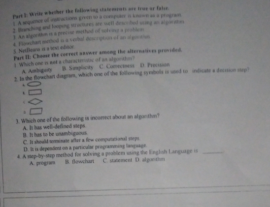 Solved: Write whether the following statements are true or false. 1. A ...