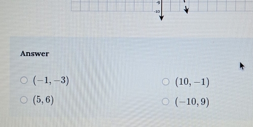 -9
Answer
(-1,-3)
(10,-1)
(5,6)
(-10,9)