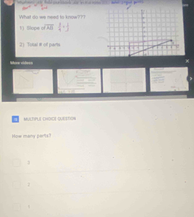 What do we need to know???
1) Slope of overline AB
2) Total # of parts
More videos
MULTIPLE CHOICE QUESTION
How many parts?
3
2
1