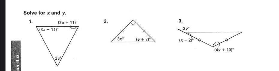 Solve for x and y.
1. 2.3.