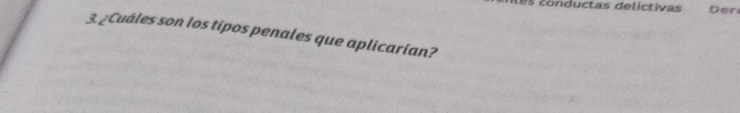 es conductas delictivas Der 
3. ¿Cuáles son los tipos penales que aplicarían?