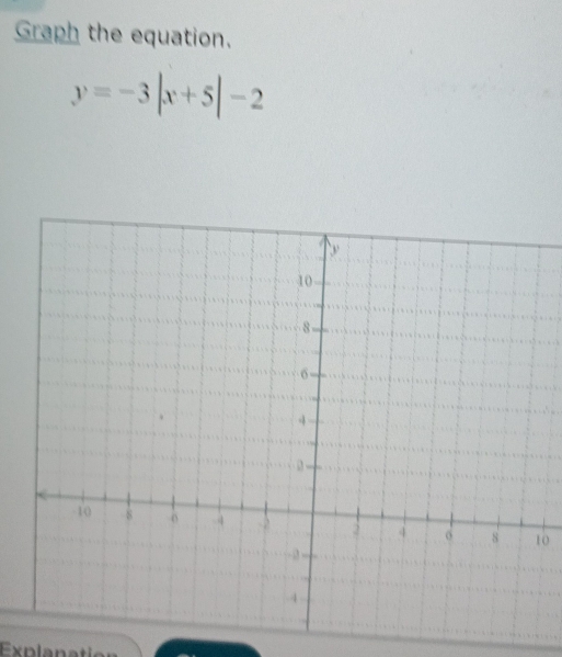 Graph the equation.
y=-3|x+5|-2
0 
Expla n a t