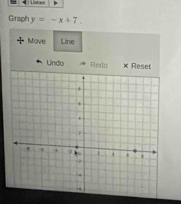 = Listen 
Graph y=-x+7. 
Move Line 
Undo Redo × Res