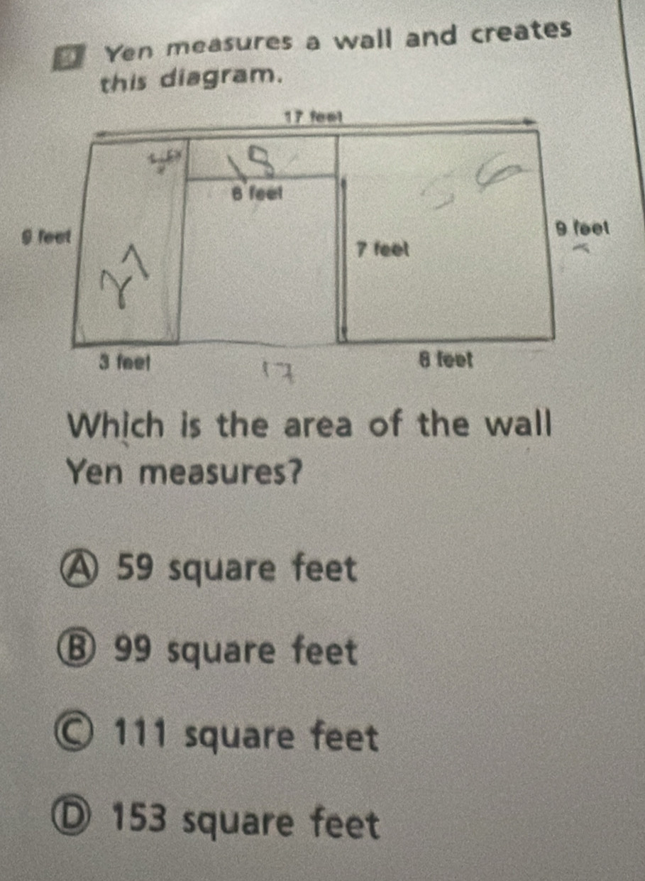 Solved: Yen measures a wall and creates this diagram. Which is the area ...