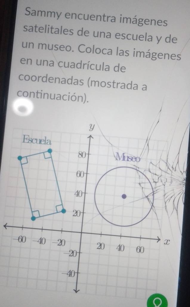 Sammy encuentra imágenes 
satelitales de una escuela y de 
un museo. Coloca las imágenes 
en una cuadrícula de 
coordenadas (mostrada a 
continuación).