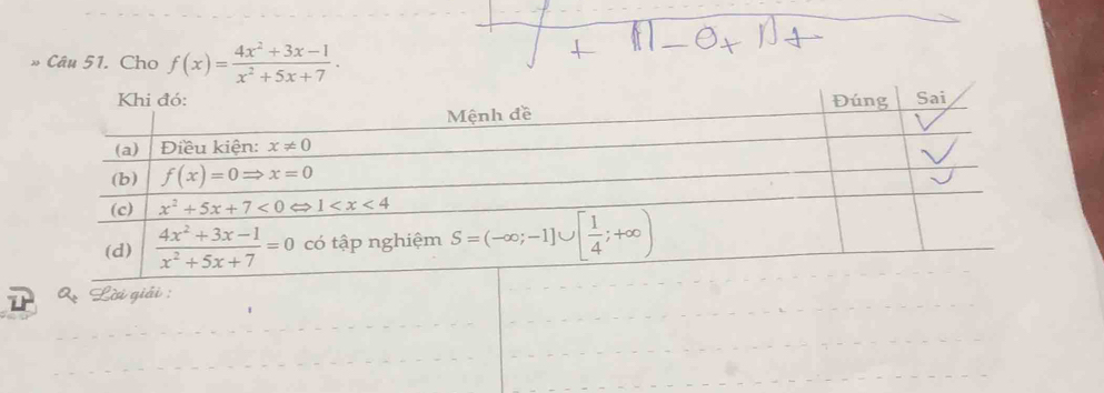 Cho f(x)= (4x^2+3x-1)/x^2+5x+7 .
A Lời giải  :