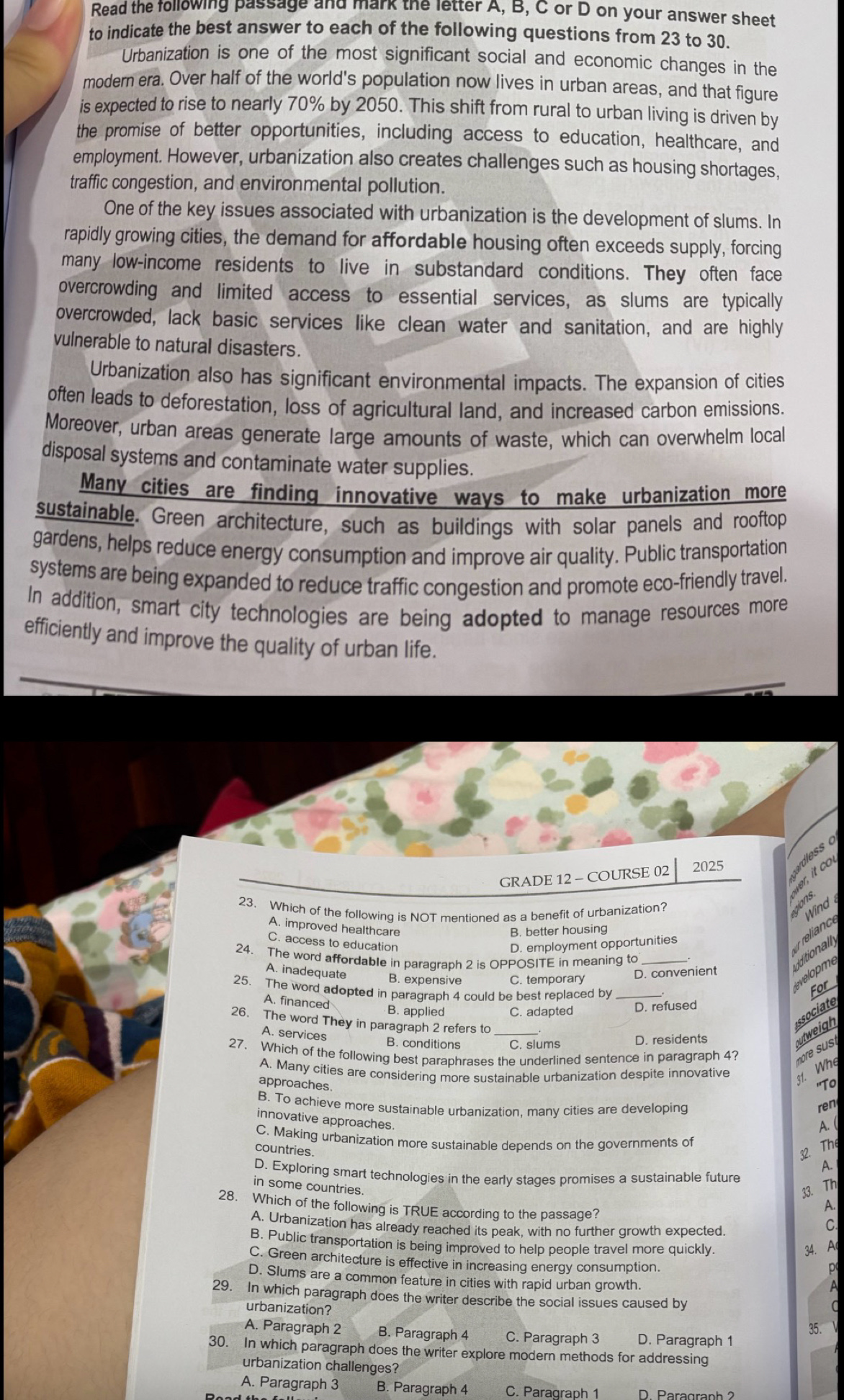 Giải quyết:Read the following passage and mark the letter A, B, C or D ...