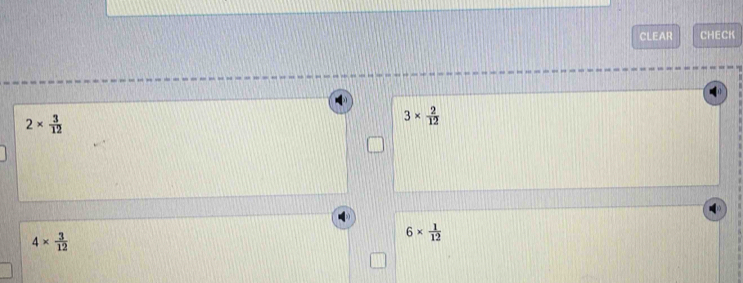 CLEAR CHECK
2*  3/12 
3*  2/12 
4*  3/12 
6*  1/12 