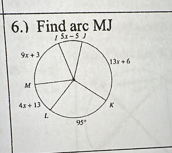 6.) Find arc MJ