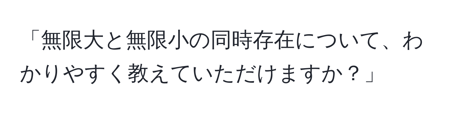 「無限大と無限小の同時存在について、わかりやすく教えていただけますか？」