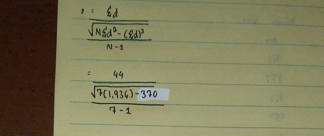 frac frac s sumlimits d/sqrt(Nsumlimits d)  1/2 d^2-(2d))N-1endarray
frac 44 (sqrt(7(1.936)-370))/7-1 