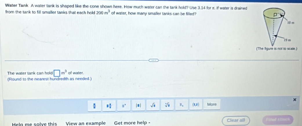 Solved: Water Tank A water tank is shaped like the cone shown here. How ...