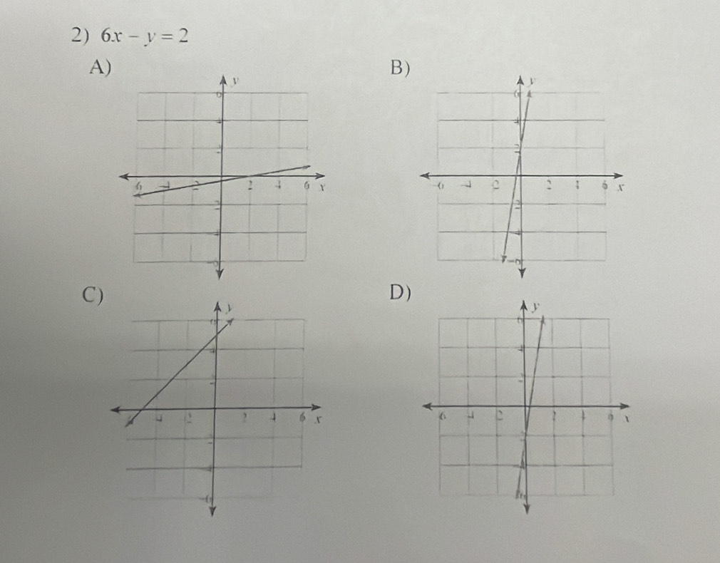 6x-y=2
A) 
B) 

C 
D)